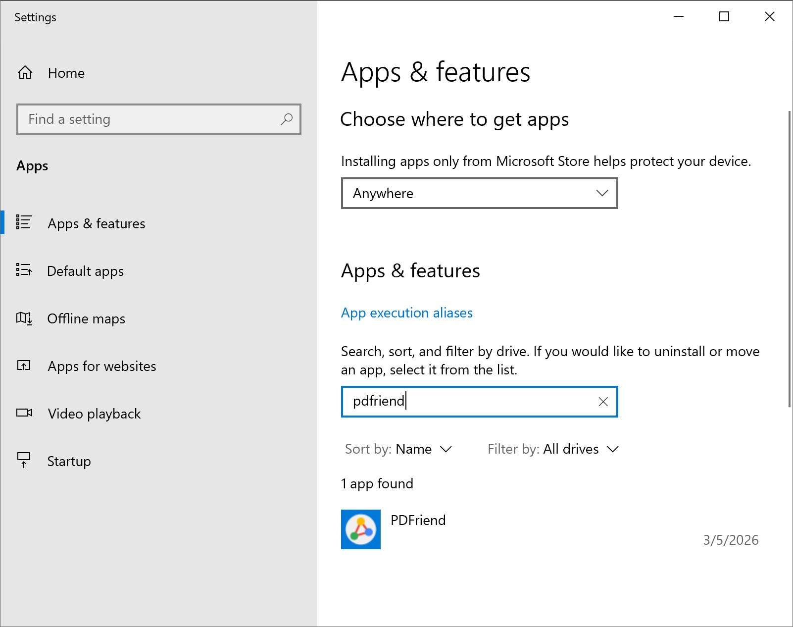 Navigate to Apps & features and locate DoxWave