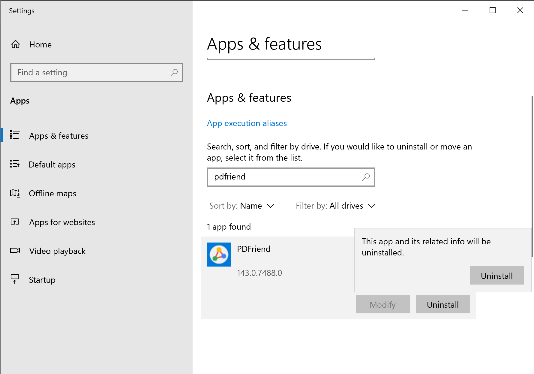 Click Uninstall to confirm removal